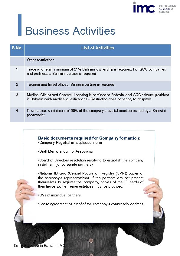Business Activities S. No. List of Activities Other restrictions 1 Trade and retail: minimum