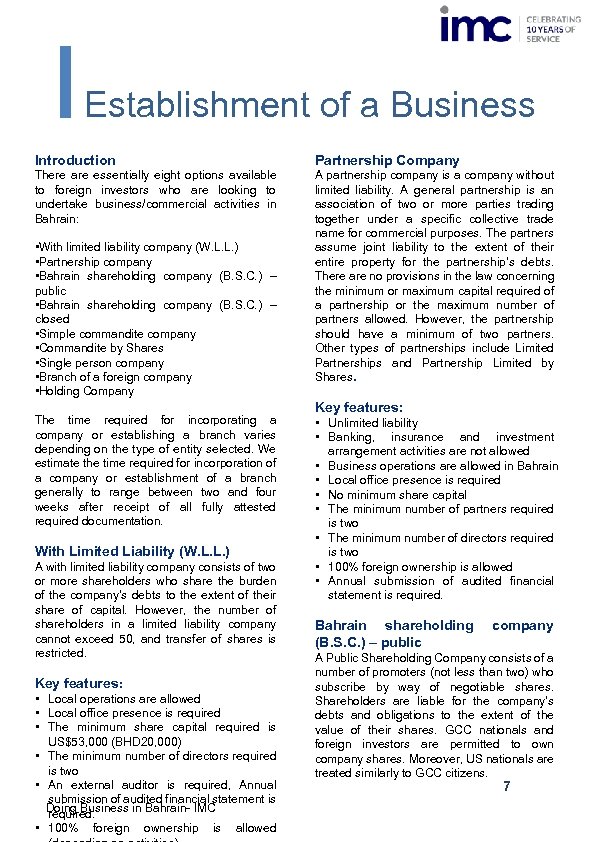 Establishment of a Business Introduction Partnership Company There are essentially eight options available to