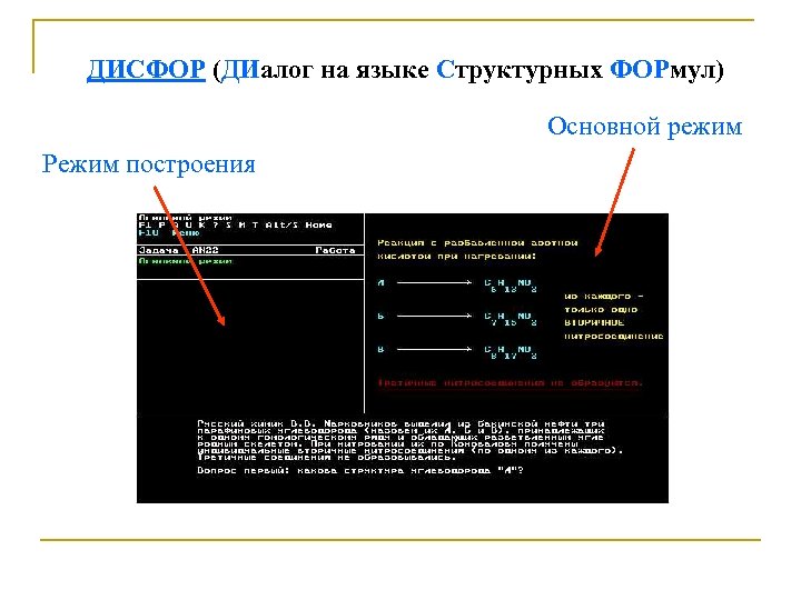 ДИСФОР (ДИалог на языке Структурных ФОРмул) Основной режим Режим построения 