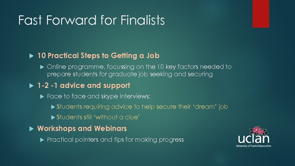 Fast Forward for Finalists 10 Practical Steps to Getting a Job Online programme, focussing