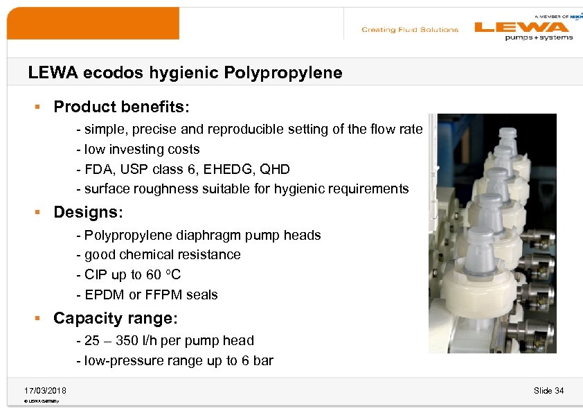 LEWA ecodos hygienic Polypropylene § Product benefits: - simple, precise and reproducible setting of