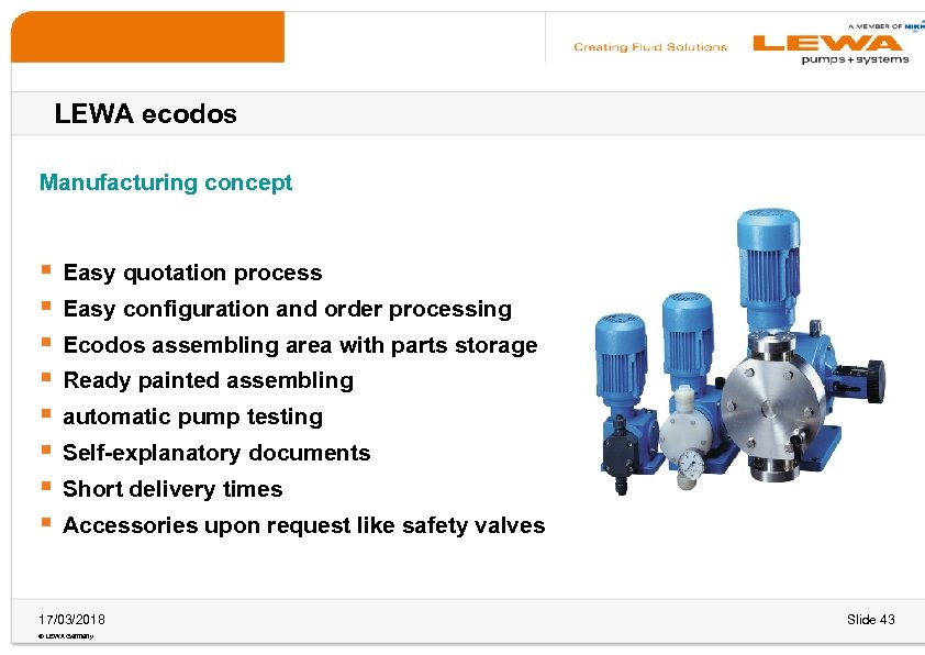 LEWA ecodos Manufacturing concept § § § § Easy quotation process Easy configuration and