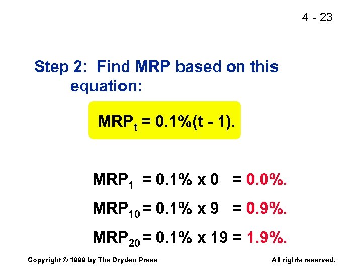 4 - 23 Step 2: Find MRP based on this equation: MRPt = 0.