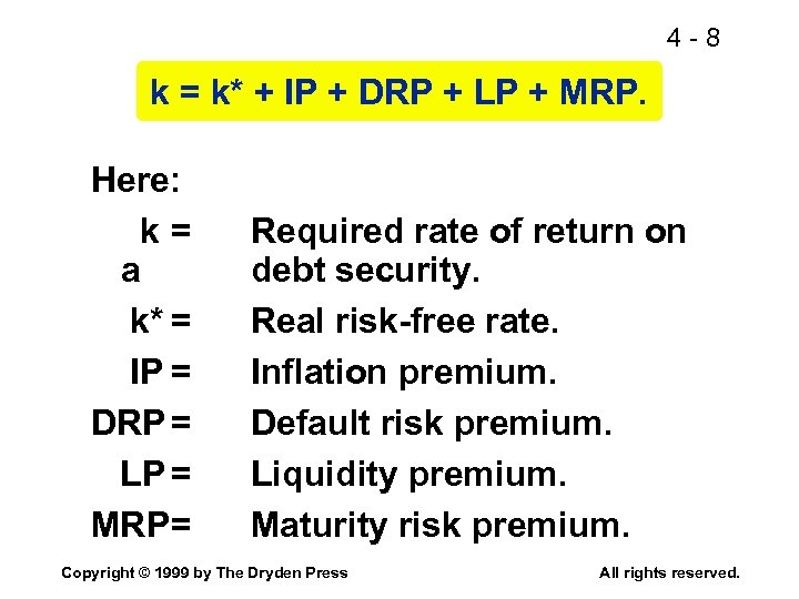 4 -8 k = k* + IP + DRP + LP + MRP. Here: