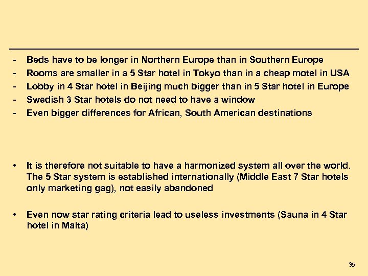 - Beds have to be longer in Northern Europe than in Southern Europe Rooms
