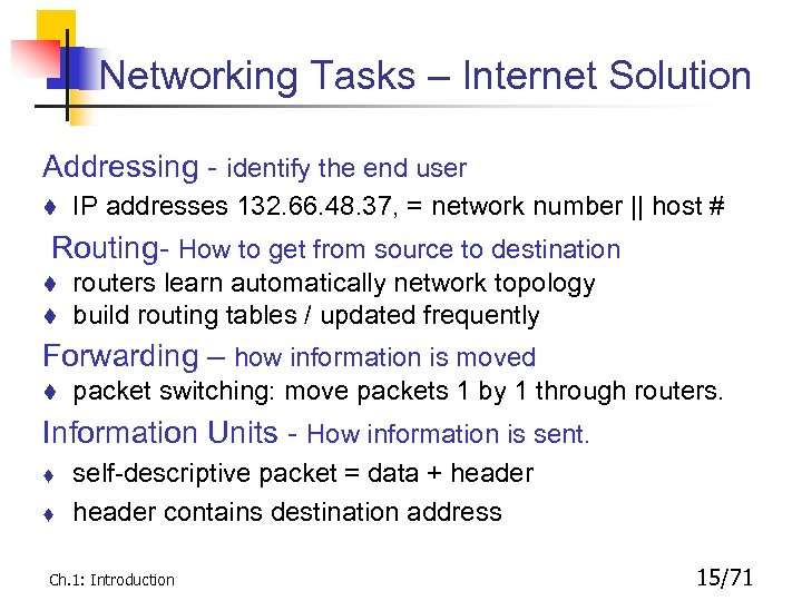 Networking Tasks – Internet Solution Addressing - identify the end user IP addresses 132.