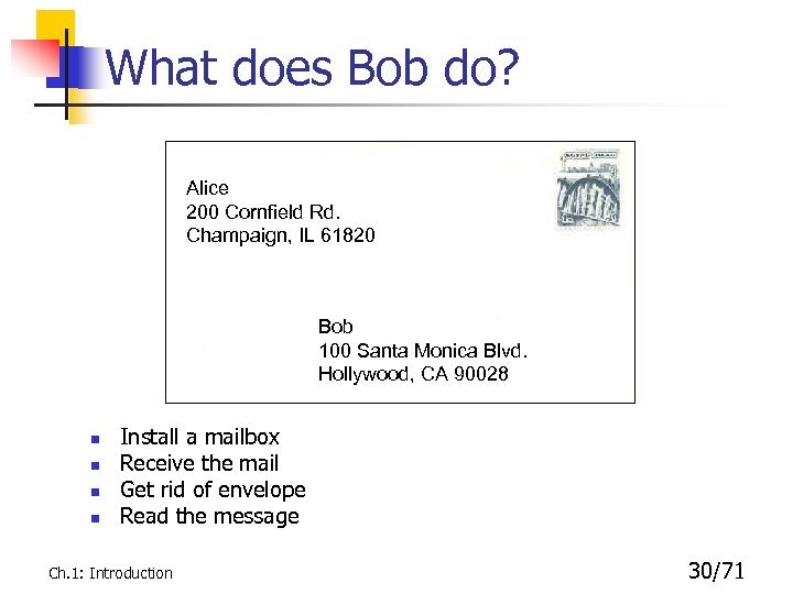 What does Bob do? Alice 200 Cornfield Rd. Champaign, IL 61820 Bob 100 Santa