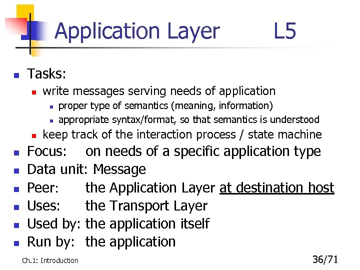 Application Layer n Tasks: n write messages serving needs of application n n n