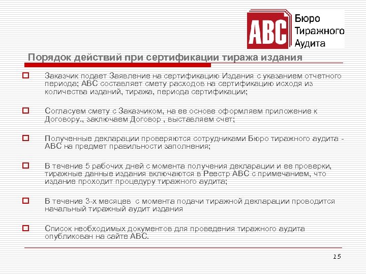 Порядок действий при сертификации тиража издания o Заказчик подает Заявление на сертификацию Издания с