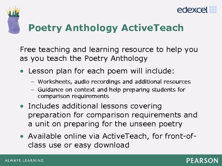 Poetry Anthology Active. Teach Click to edit Master title style Free teaching and learning