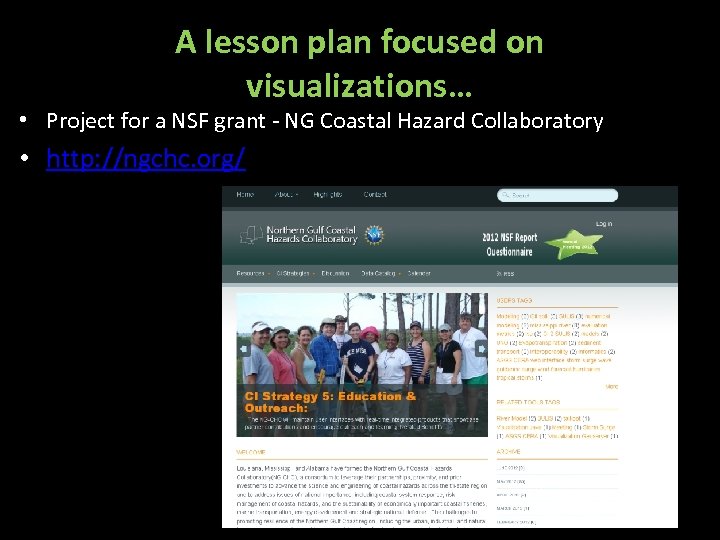 A lesson plan focused on visualizations… • Project for a NSF grant - NG