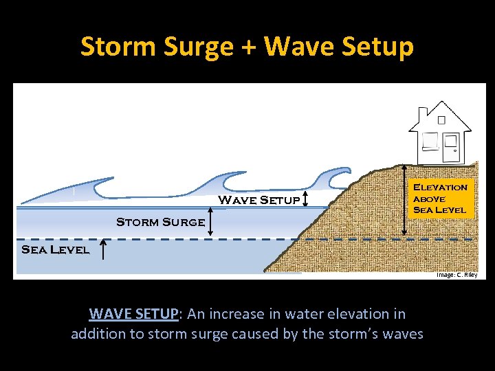Storm Surge + Wave Setup Storm Surge Elevation above Sea Level Image: C. Riley