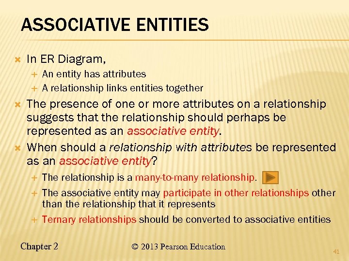 ASSOCIATIVE ENTITIES In ER Diagram, An entity has attributes A relationship links entities together