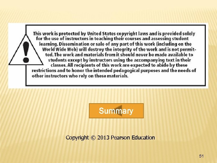 Summary Copyright © 2013 Pearson Education 51 