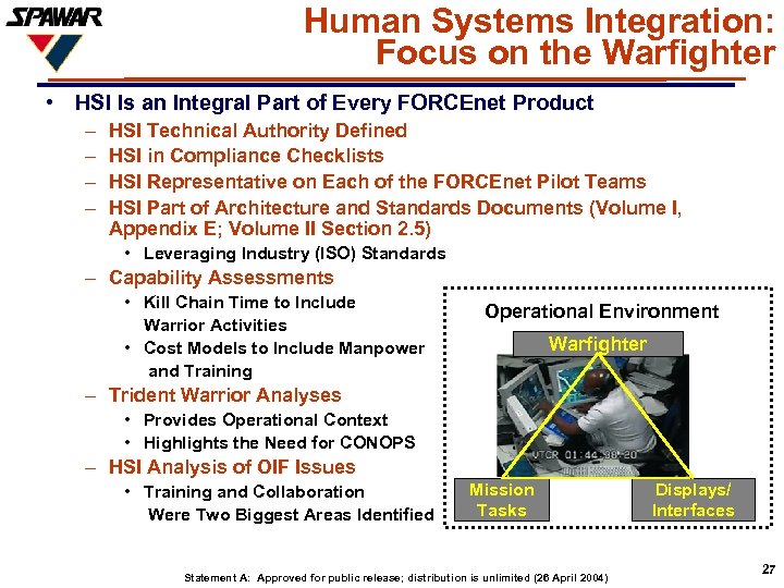 Human Systems Integration: Focus on the Warfighter • HSI Is an Integral Part of
