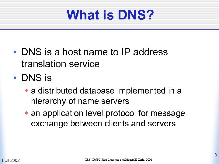 What is DNS? • DNS is a host name to IP address translation service