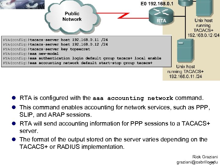 l RTA is configured with the aaa accounting network command. l This command enables