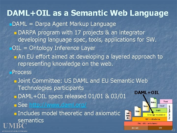 DAML+OIL as a Semantic Web Language n. DAML = Darpa Agent Markup Language n