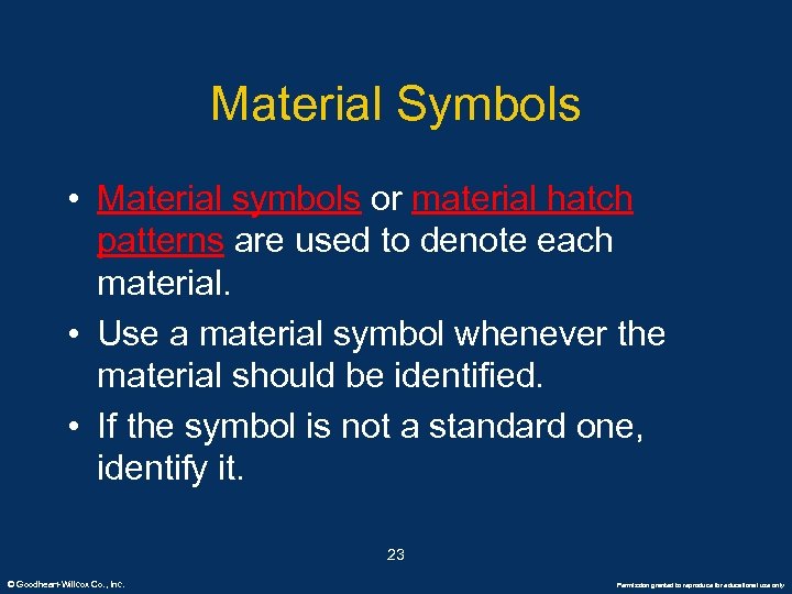 Material Symbols • Material symbols or material hatch patterns are used to denote each