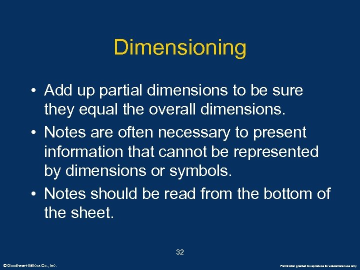 Dimensioning • Add up partial dimensions to be sure they equal the overall dimensions.