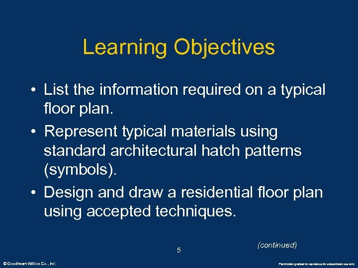 Learning Objectives • List the information required on a typical floor plan. • Represent