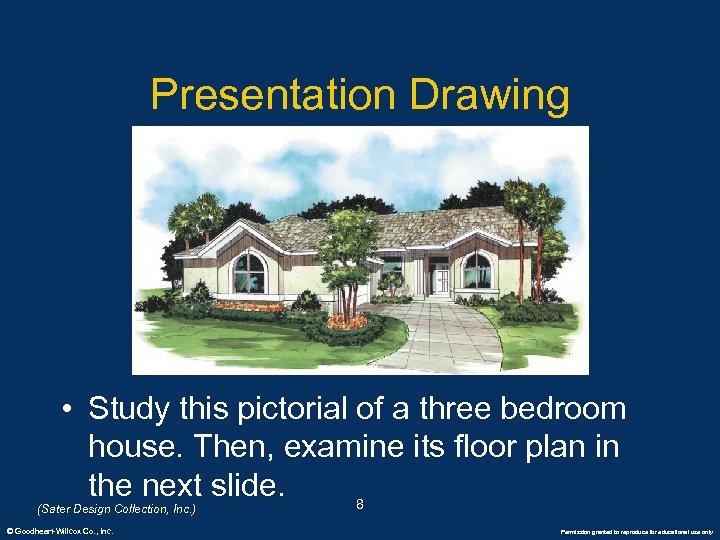 Presentation Drawing • Study this pictorial of a three bedroom house. Then, examine its