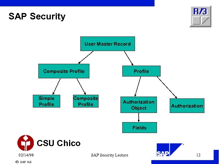 SAP Security User Master Record Composite Profile Simple Profile Composite Profile Authorization Object Authorization