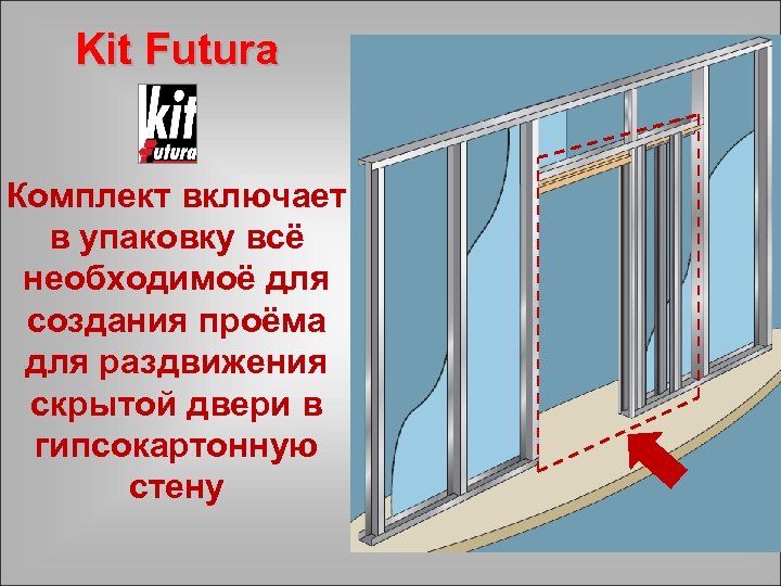 Kit Futura Комплект включает в упаковку всё необходимоё для создания проёма для раздвижения скрытой