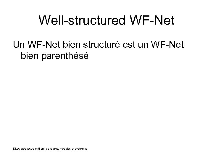 Well-structured WF-Net Un WF-Net bien structuré est un WF-Net bien parenthésé ©Les processus métiers:
