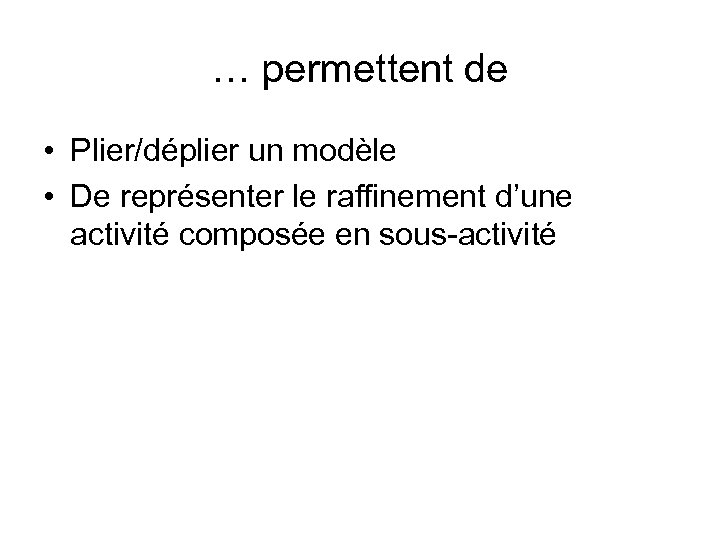 … permettent de • Plier/déplier un modèle • De représenter le raffinement d’une activité