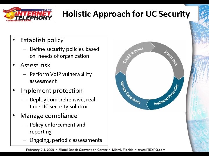 Holistic Approach for UC Security • Establish policy – Define security policies based on