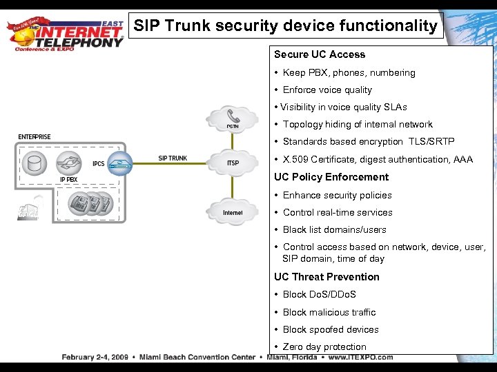 SIP Trunk security device functionality Secure UC Access • Keep PBX, phones, numbering •