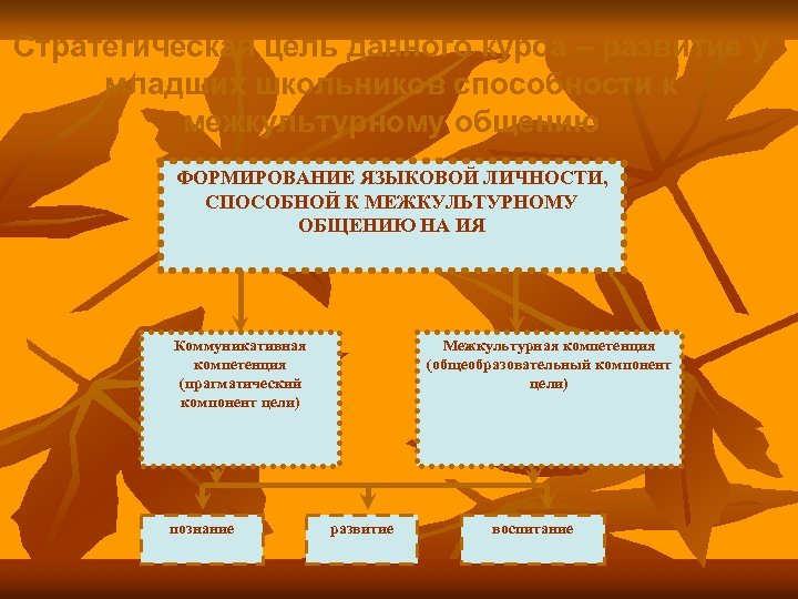 Стратегическая цель данного курса – развитие у младших школьников способности к межкультурному общению ФОРМИРОВАНИЕ