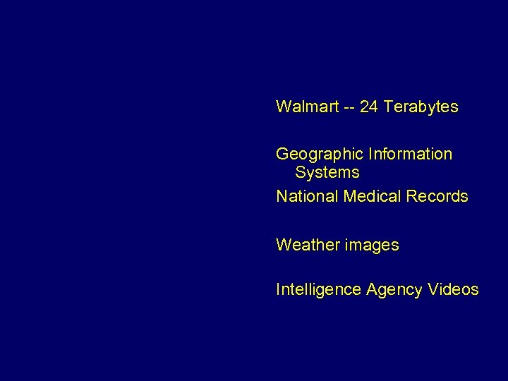 Walmart -- 24 Terabytes Geographic Information Systems National Medical Records Weather images Intelligence Agency