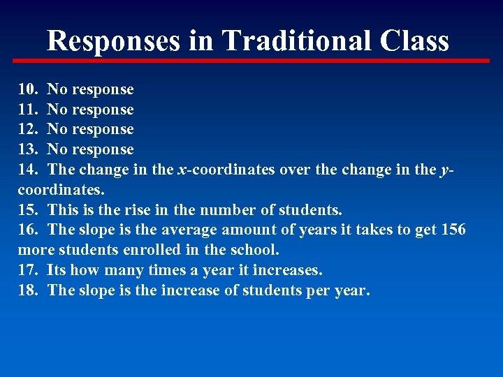 Responses in Traditional Class 10. No response 11. No response 12. No response 13.