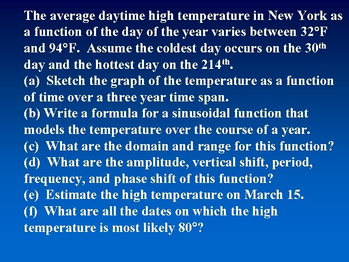 The average daytime high temperature in New York as a function of the day