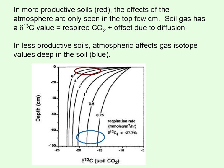 In more productive soils (red), the effects of the atmosphere are only seen in
