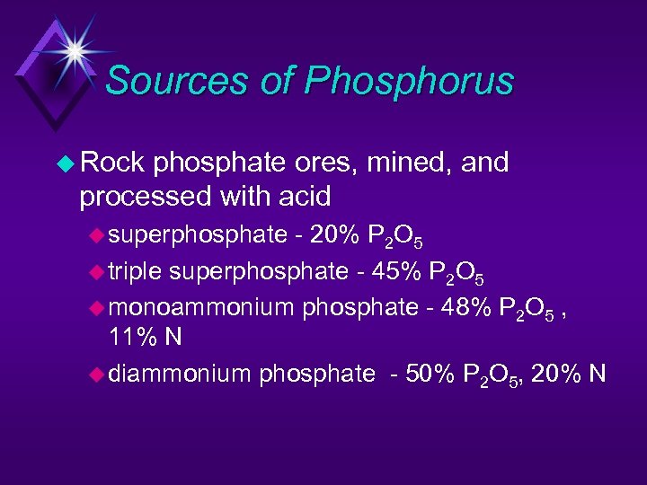 Sources of Phosphorus u Rock phosphate ores, mined, and processed with acid u superphosphate
