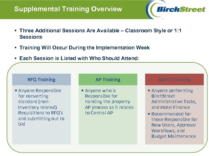 Supplemental Training Overview § Three Additional Sessions Are Available – Classroom Style or 1: