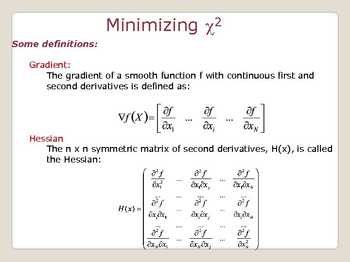 Minimizing c 2 Some definitions: Gradient: The gradient of a smooth function f with