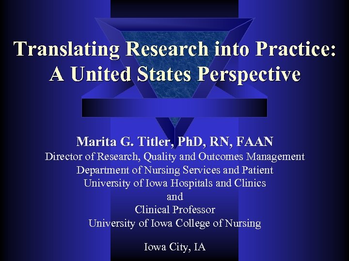 Translating Research into Practice: A United States Perspective Marita G. Titler, Ph. D, RN,