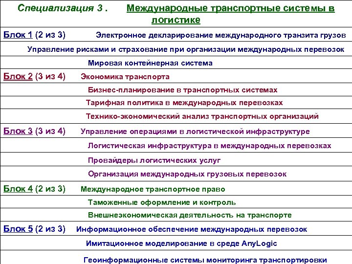 Специализация 3. Международные транспортные системы в логистике Блок 1 (2 из 3) Электронное декларирование