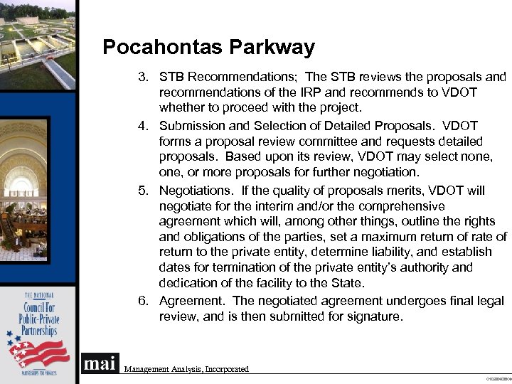 Pocahontas Parkway 3. STB Recommendations; The STB reviews the proposals and recommendations of the