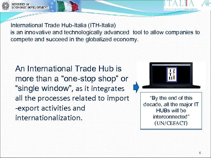 International Trade Hub-Italia (ITH-Italia) is an innovative and technologically advanced tool to allow companies