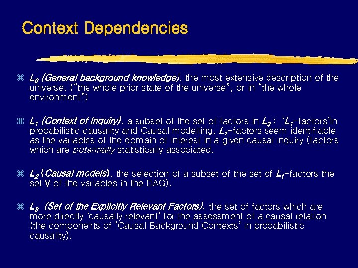Context Dependencies z L 0 (General background knowledge). the most extensive description of the