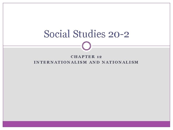 Social Studies 20 -2 CHAPTER 12 INTERNATIONALISM AND NATIONALISM 