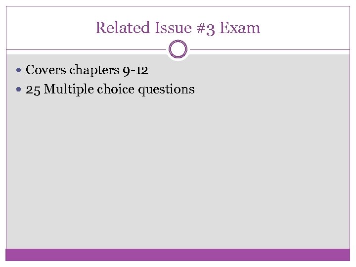 Related Issue #3 Exam Covers chapters 9 -12 25 Multiple choice questions 