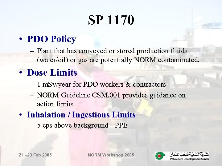 SP 1170 • PDO Policy – Plant that has conveyed or stored production fluids