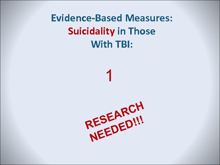 Evidence-Based Measures: Suicidality in Those With TBI: 1 CH AR ! SE D!! RE