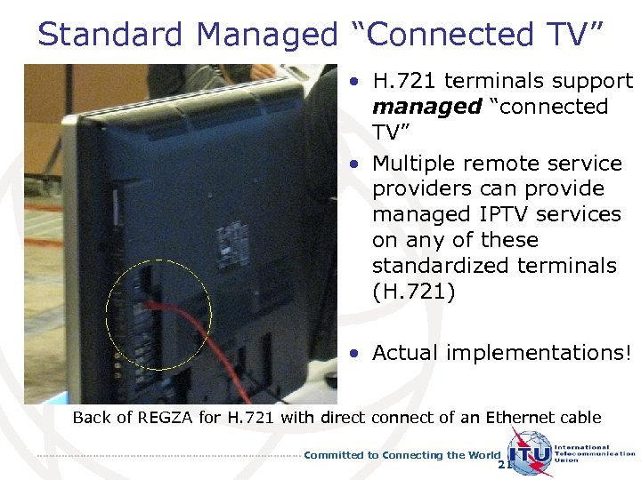 Standard Managed “Connected TV” • H. 721 terminals support managed “connected TV” • Multiple